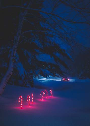 candy cane lighted candy cane and surrounded by snow winter